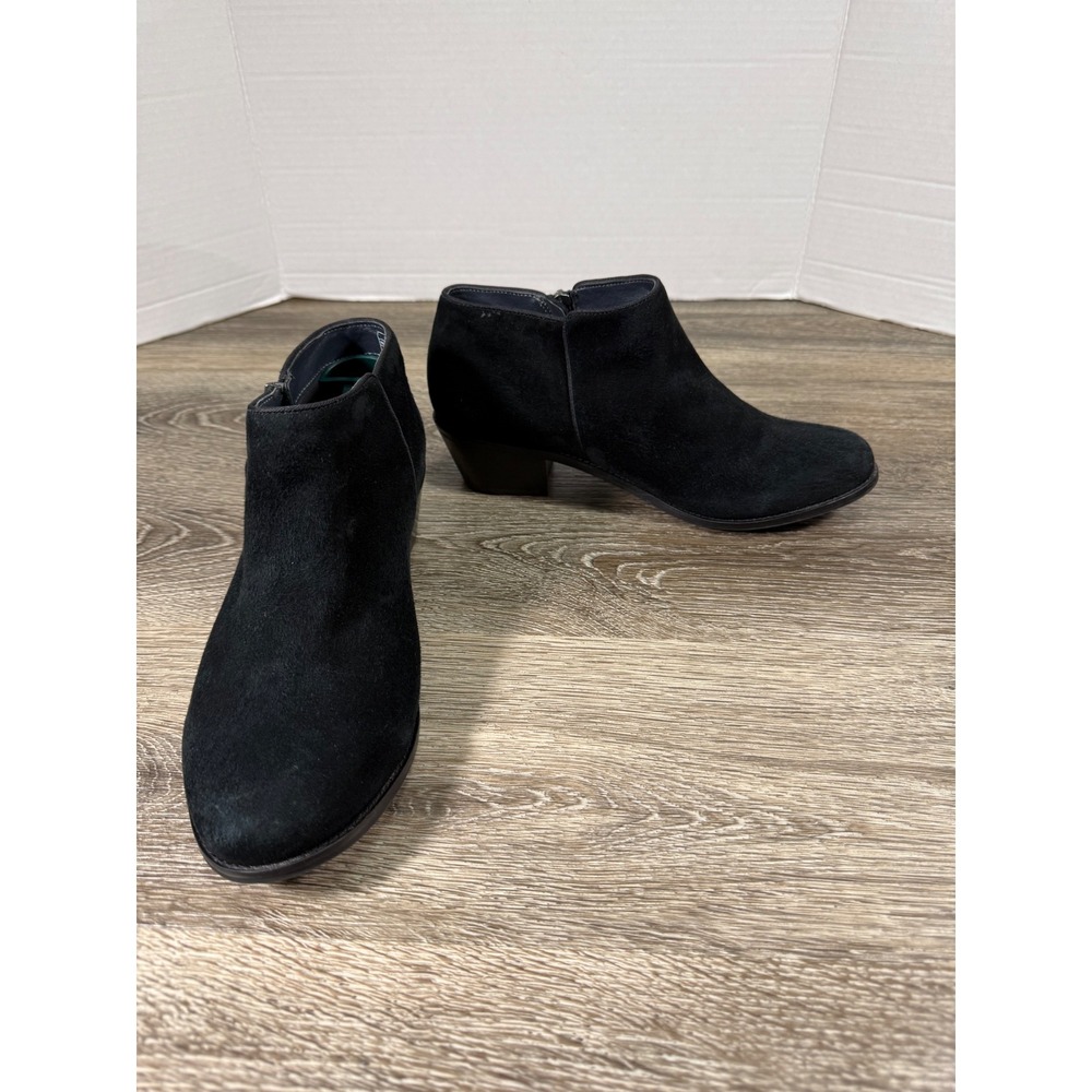 Vionic Serena Black Suede Ankle Boots Tassel Zip Low Heel Booties Womens 8